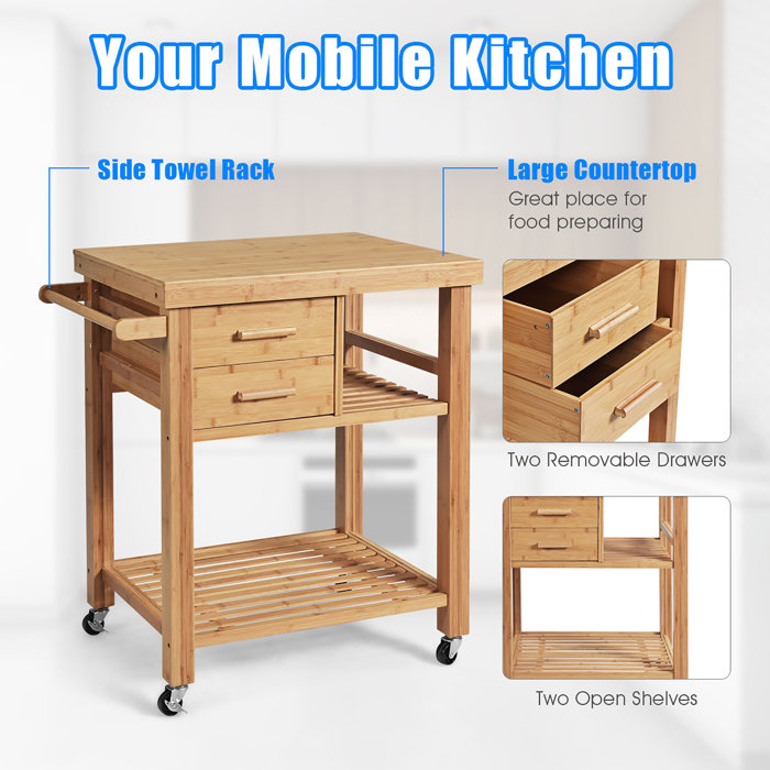 Loon Peak® Bamboo Kitchen Cart Wayfair